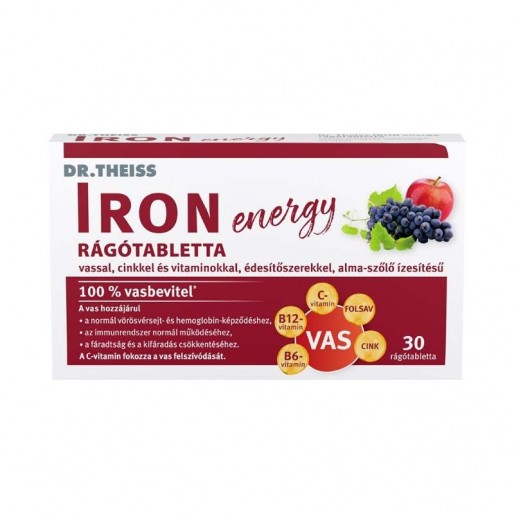 Dr.Theiss Iron Energy rágótabletta alma szőlő - 30x