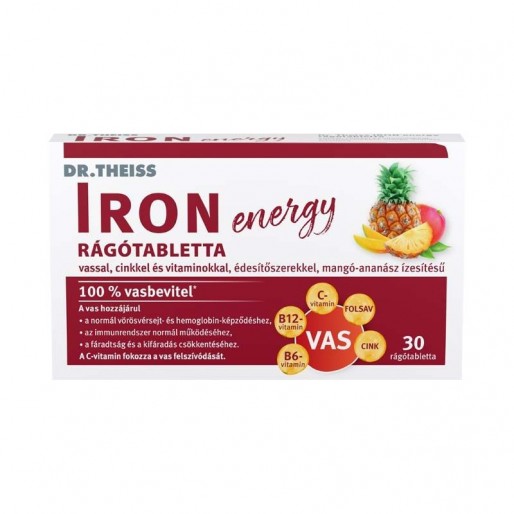 Dr.Theiss Iron Energy rágótabletta mangó ananász - 30x