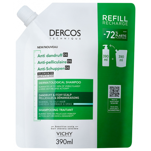 Vichy Dercos Korpásodás elleni sampon normál és zsíros hajra utántöltő - 390ml