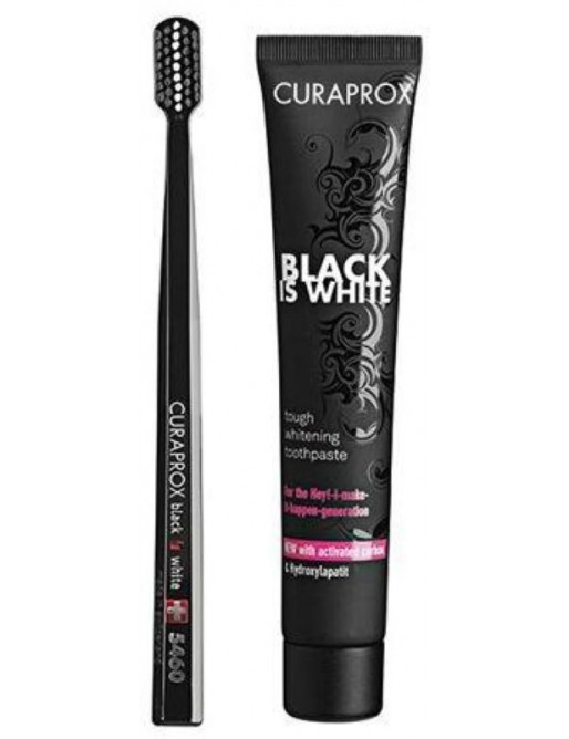 Curaprox Black is White fogkefe+fogkrém szett