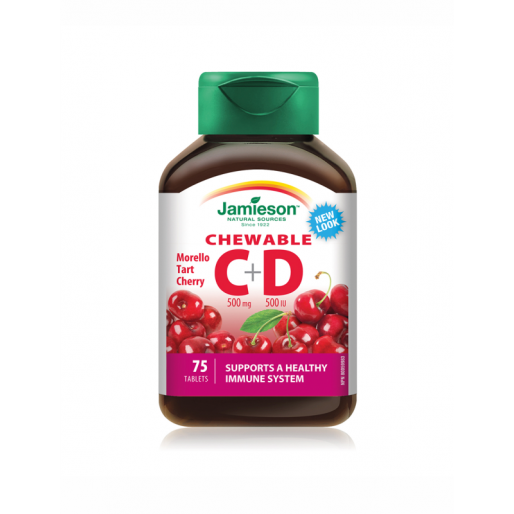 Jamieson C- és D3-vitamin 500 mg/500 IU szopogató tabletta cseresznye ízesítéssel - 75x