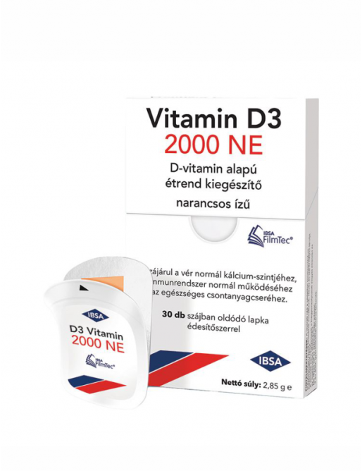 IBSA D3-vitamin 2000NE szájban oldódó lapka narancsos ízben