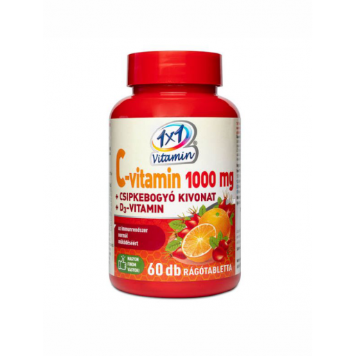 Vitaplus 1x1 Vitaday C-vitamin 1000mg + D3-vitamin csipkebogyó rágótabletta