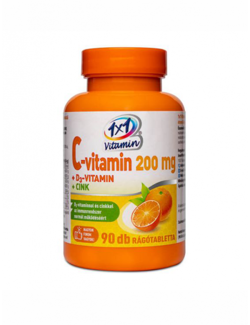 Vitaplus 1x1 Vitamin C-vitamin 200 mg + D3 cink rágótabletta