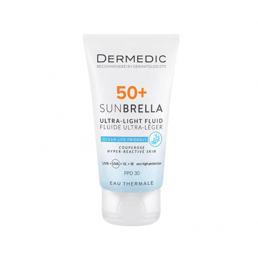 DERMEDIC Sunbrella Ultra-light fényvédő FLUID SPF50+ rozáciás bőrre
