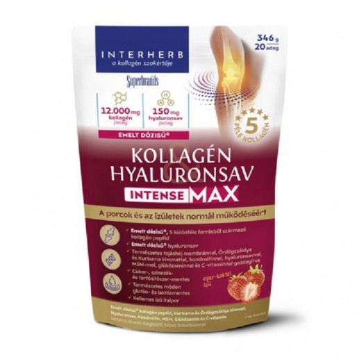 Interherb Kollagén&Hyaluronsav Porcépítő italpor INTENSE-MAX Eper-koktél ízű 346g