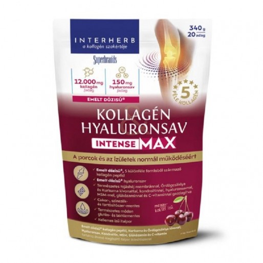 Interherb Kollagén&Hyaluronsav Porcépítő italpor INTENSE-MAX Meggy-koktél ízű 340g