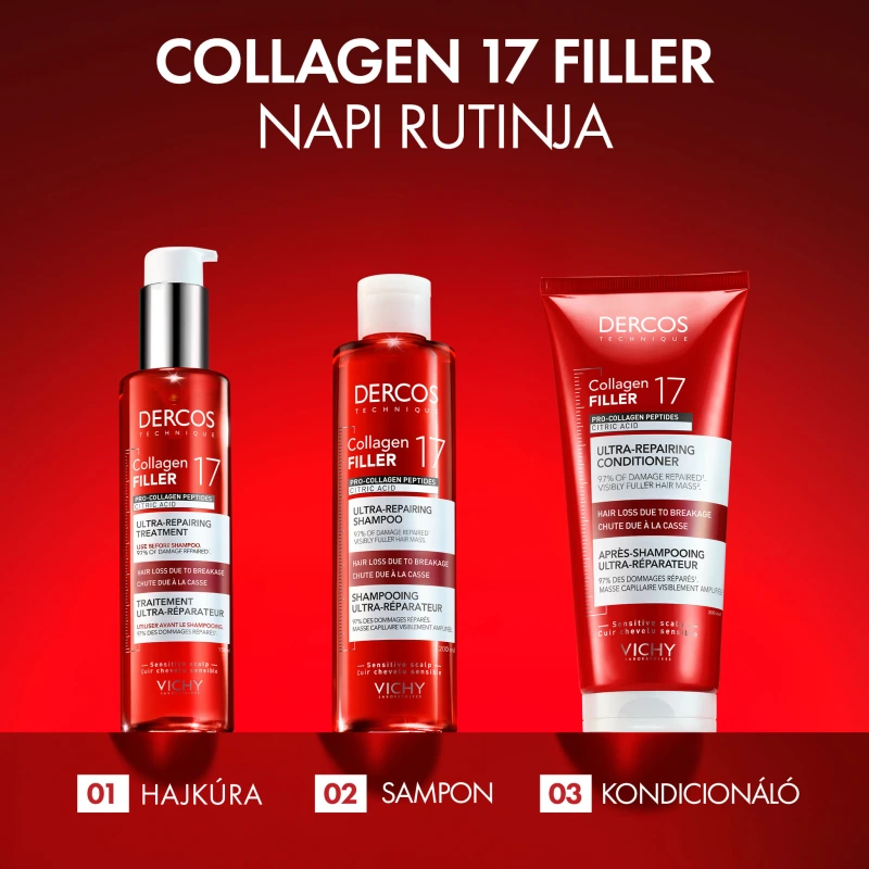 VICHY Dercos Collagen 17 Filler Ultra-regeneráló hajbalzsam
