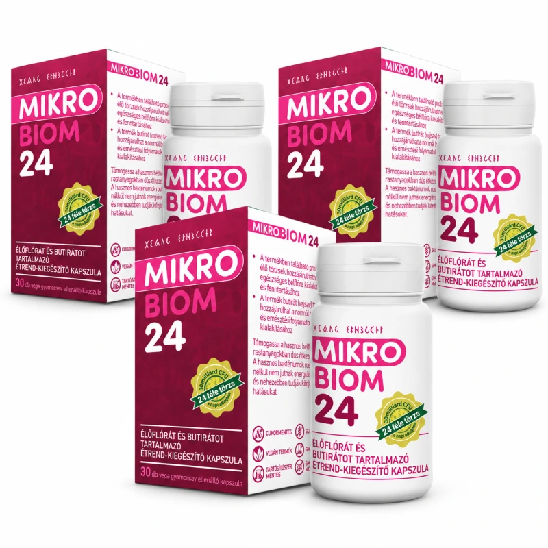MikroBiom 24 élőflórás étrend-kiegészítő kapszula csomag 3 darab