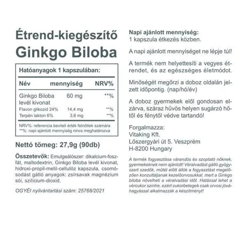 Vitaking Ginkgo Biloba 60mg kapszula