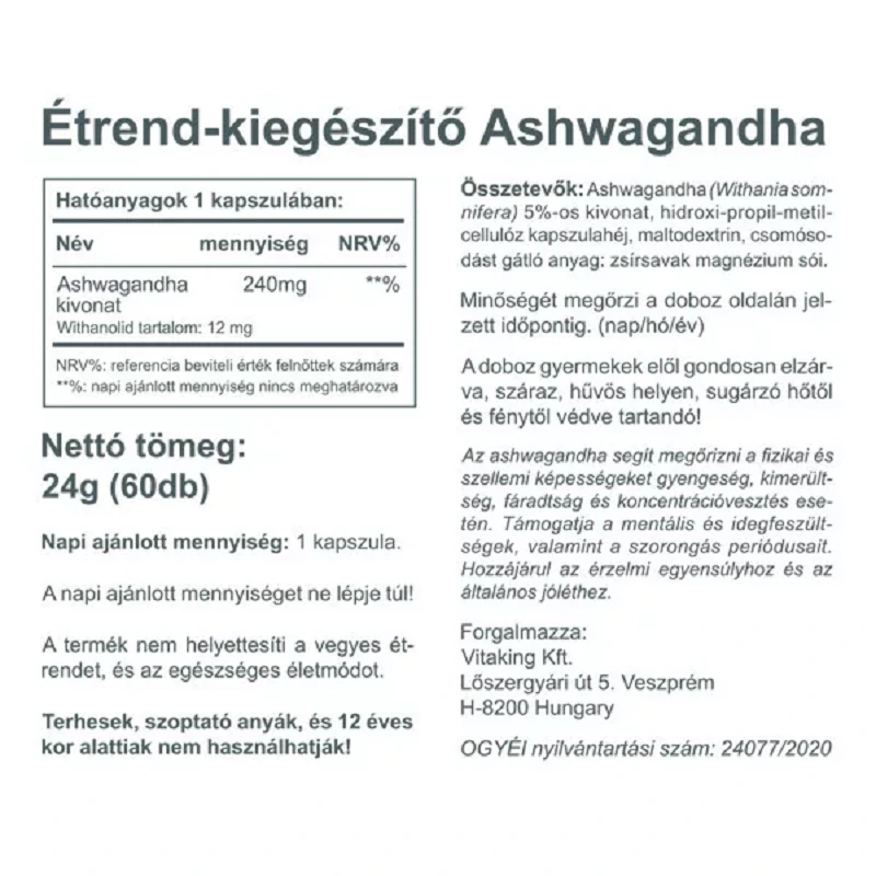 Vitaking Ashwagandha kivonat kapszula