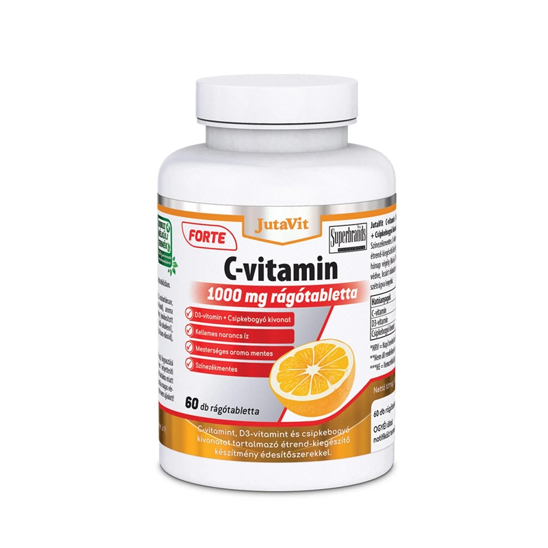 JutaVit C-vitamin 1000mg Forte rágótabletta + D3-vitamin+ Csipkebogyó kivonat