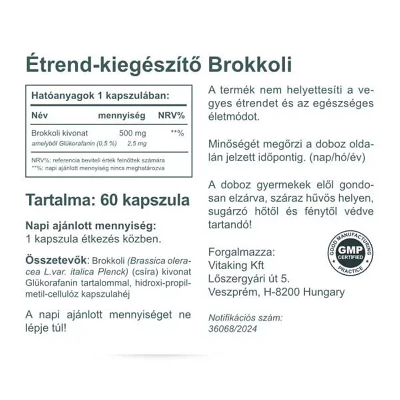 Vitaking Brokkoli kivonat 500mg (2,5mg glükorafanin) kapszula