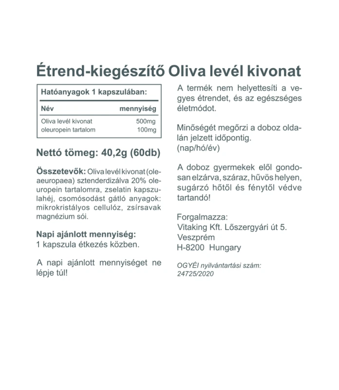 Vitaking Olajfalevél 500mg kapszula