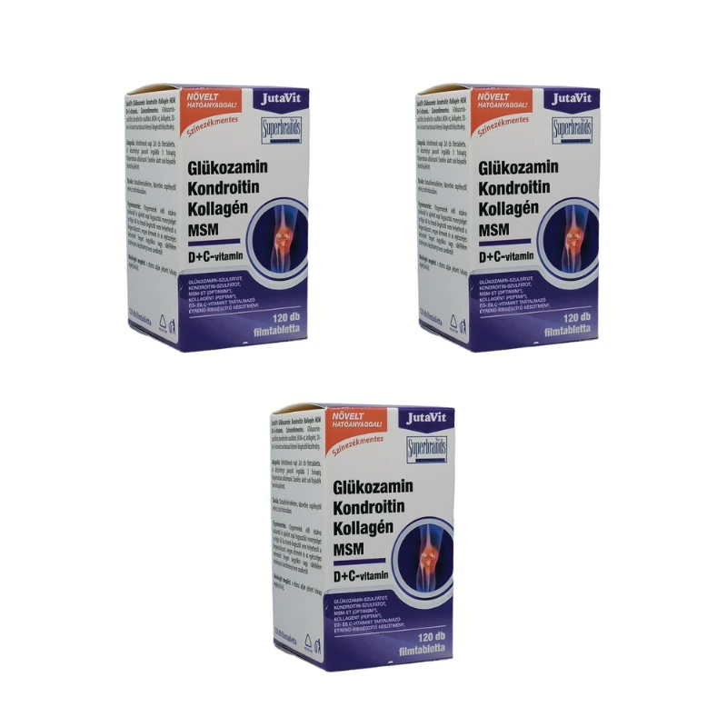 JutaVit Glükozamin Kondroitin Kollagén MSM D + C-vitamin filmtabletta 120x 3 darabtól