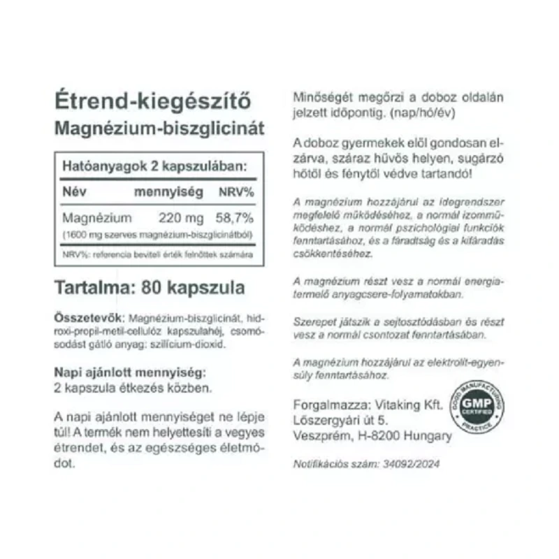 Vitaking Magnézium-bliszglicinát kapszula