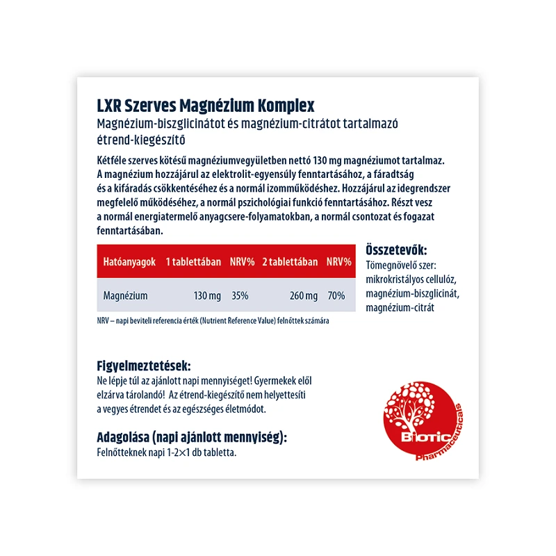 LXR Szerves Magnézium Komplex tabletta