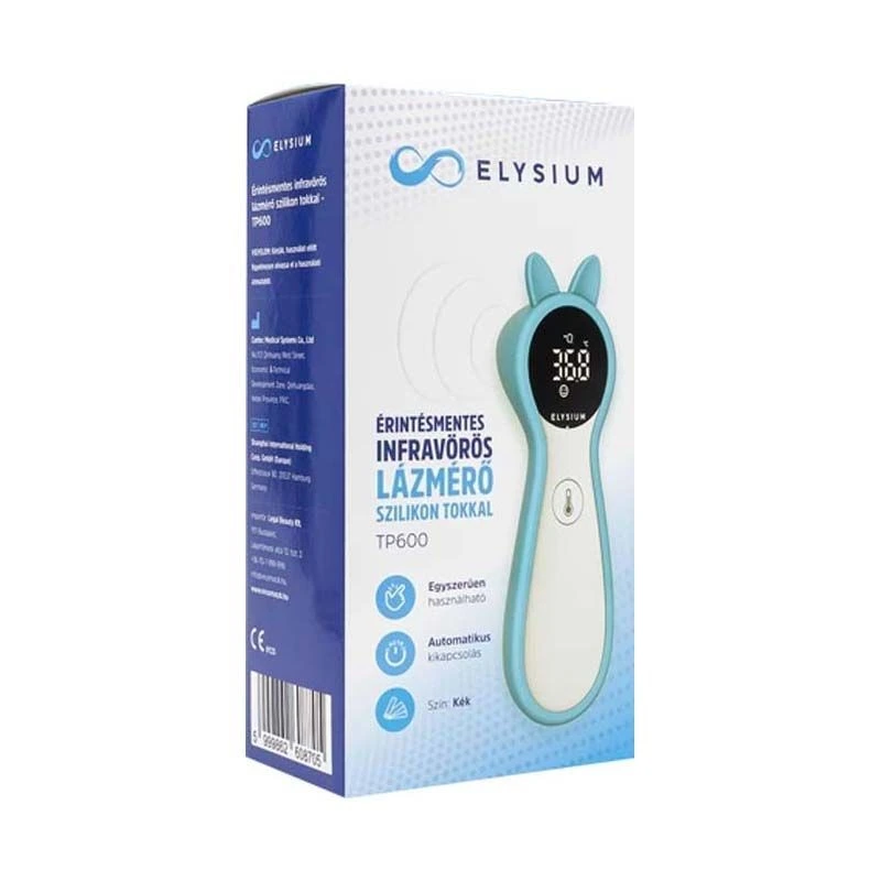 Elysium TP600 érintésmentes infravörös digitális lázmérő szilikon tokkal - Kék