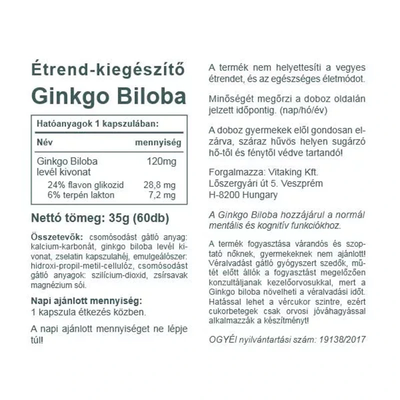 Vitaking Ginkgo Biloba Forte 120 mg kapszula