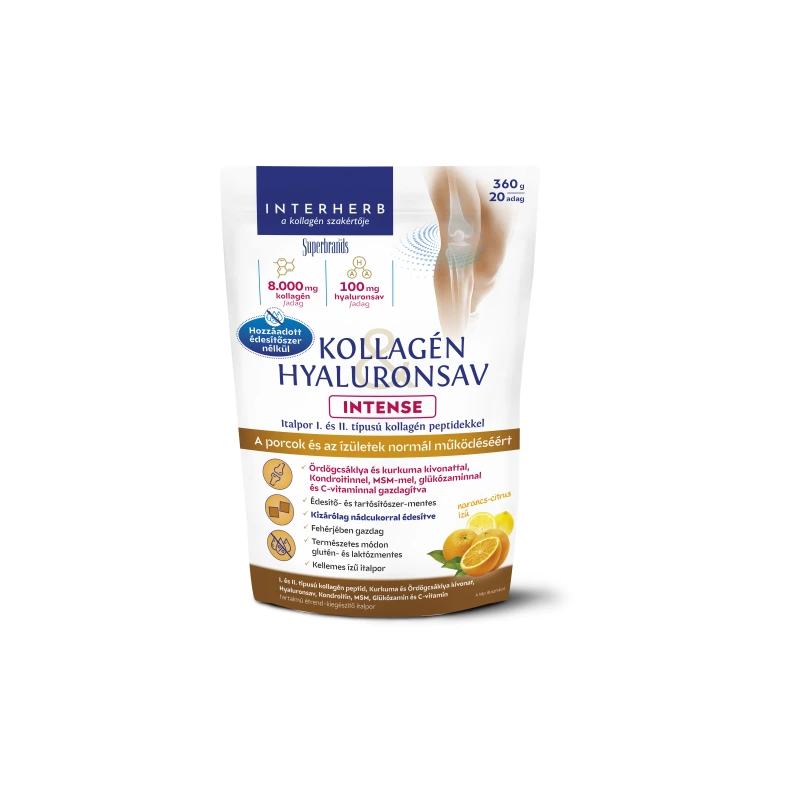 Interherb Intense Kollagén&Hyaluronsav Porcépítő por nádcukor narancsízű