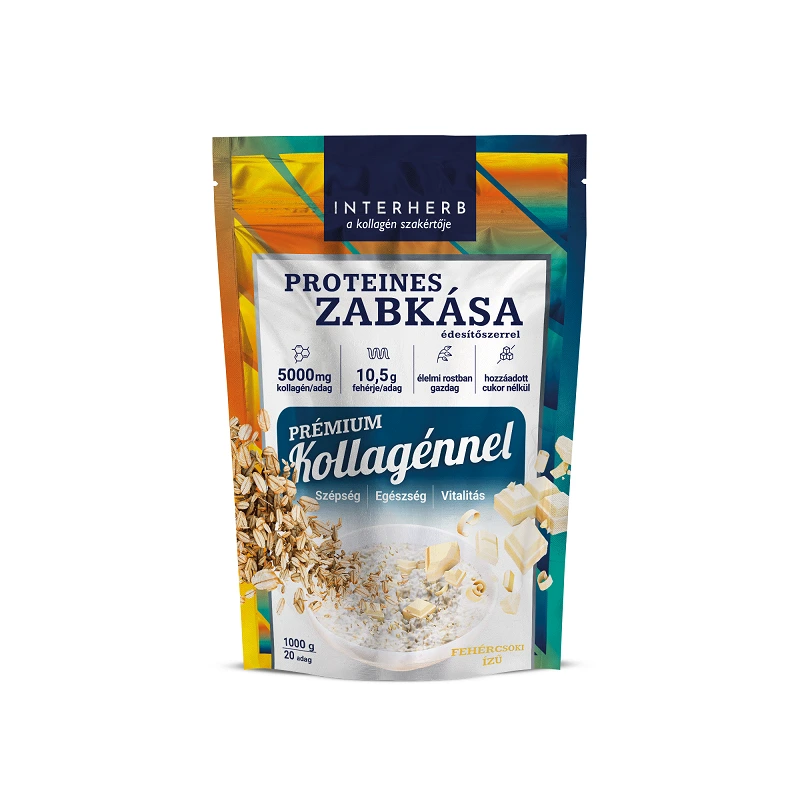 Interherb Zabkása Proteines FEHÉRCSOKI ÍZŰ 1000g (prémium Kollagénnel)