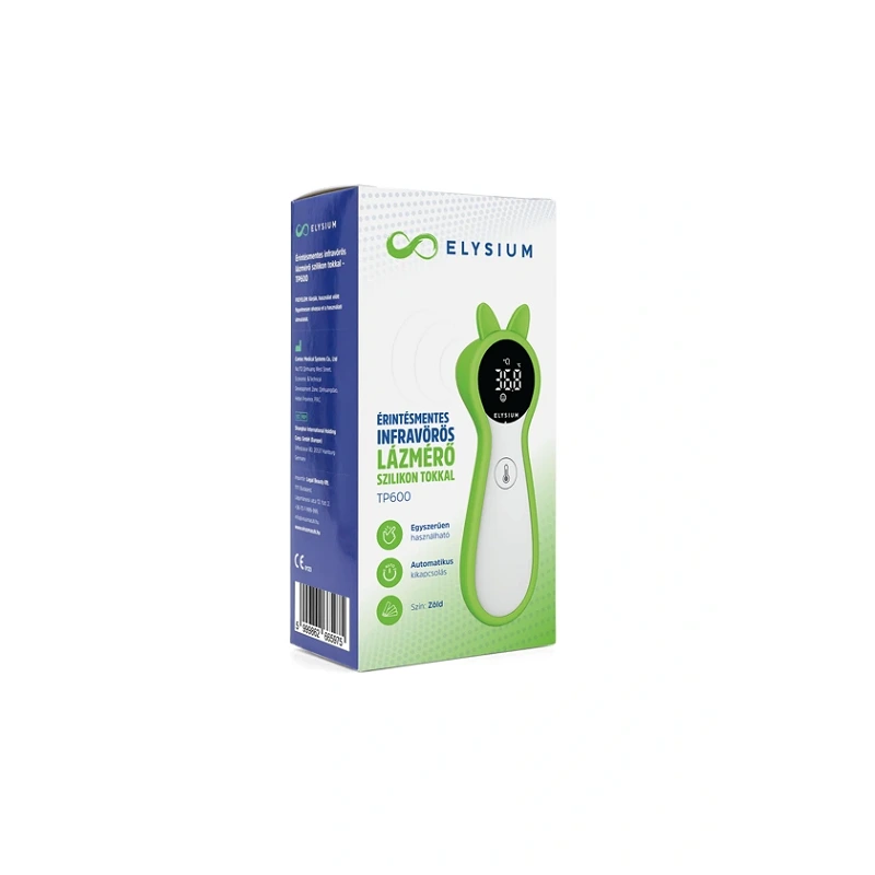 Elysium TP600 érintésmentes infravörös digitális lázmérő szilikon tokkal - Zöld