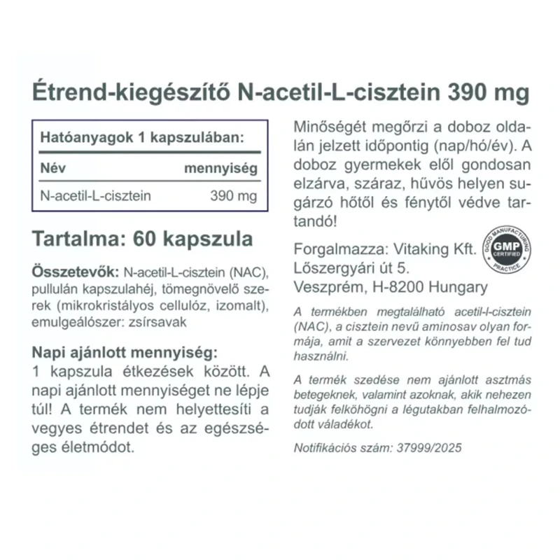 Vitaking NAC-390 kapszula