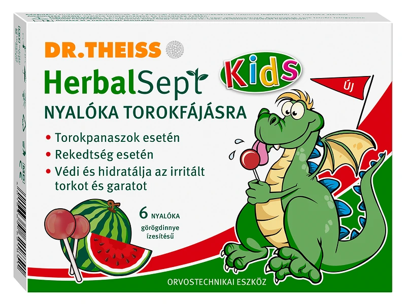 Dr. Theiss HerbalSept Kids nyalóka torokfájásra görögdinnye ízesítésű