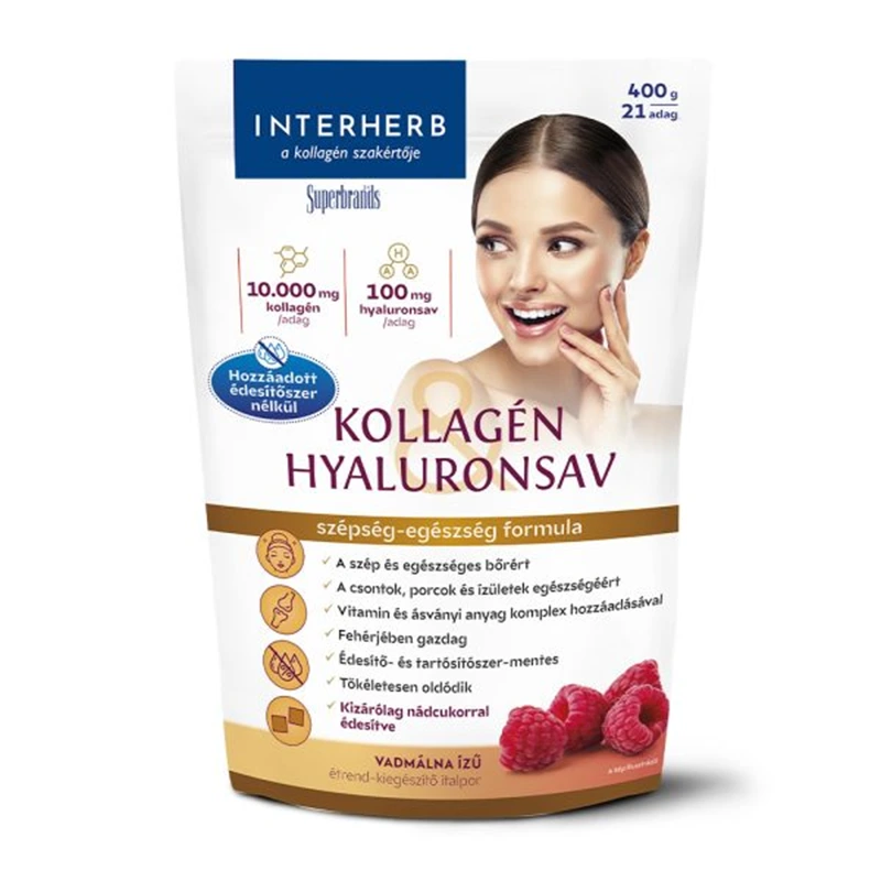 Interherb Kollagén&Hyaluronsav italpor nádcukorral Vadmálna ízű 400g/21 adag