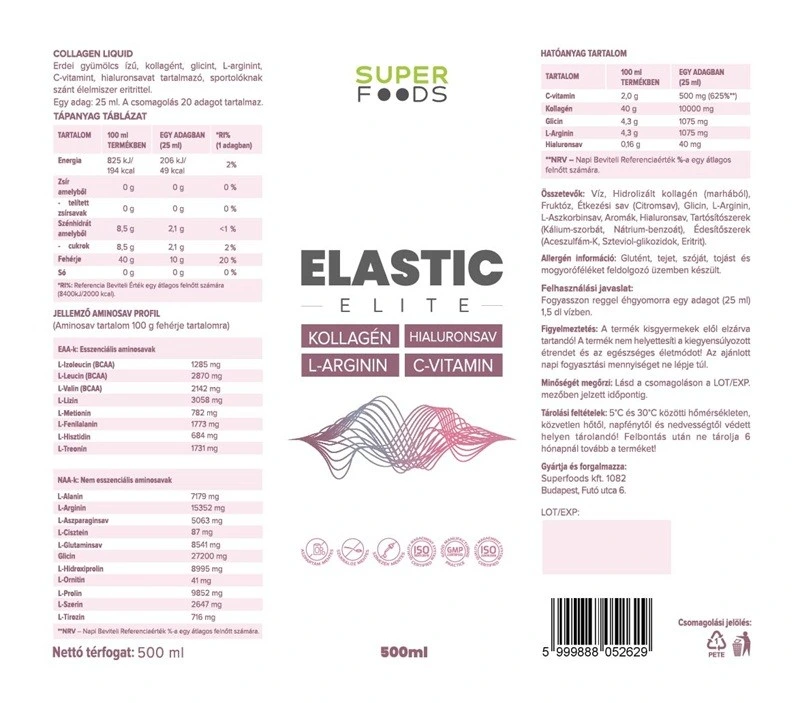 Superfoods ELASTIC Elite kollagén folyékony étrend-kiegészítő