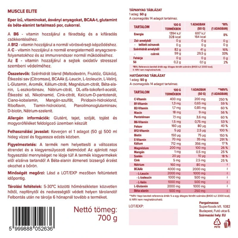Superfoods MUSCLE Elite Epres izű izotóniás italpor