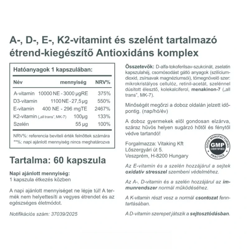 Vitaking Antioxidáns komplex – A+D+E+K2+ szelén