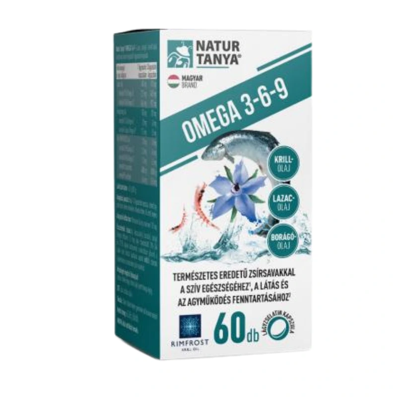 Natur Tanya® Omega 3-6-9 zsírsavak 3 féle természetes olajforrásból, standardizált lazac-, borágó- és krill olaj