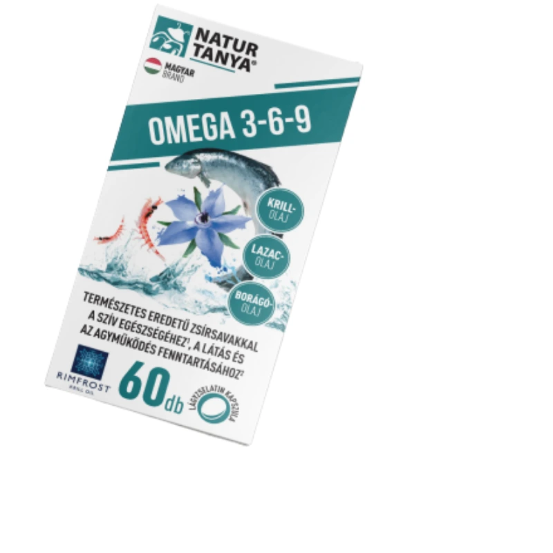 Natur Tanya® Omega 3-6-9 zsírsavak 3 féle természetes olajforrásból, standardizált lazac-, borágó- és krill olaj