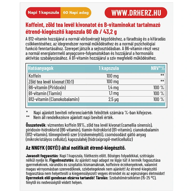 DR Herz Koffein + B-vitaminok 60 db kapszula
