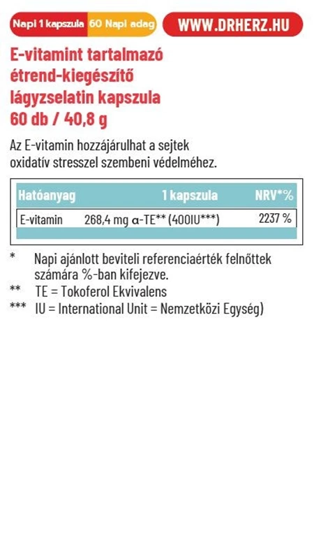 Dr. Herz E-vitamin 400IU lágyzselatin kapszula