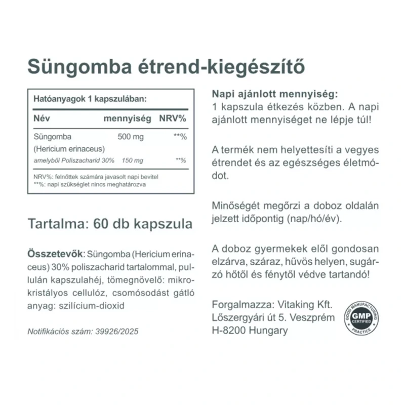 Vitaking Süngomba kivonat 500 mg