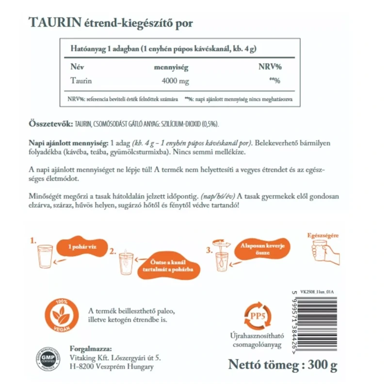 Vitaking Taurin por (natúr, vegán)