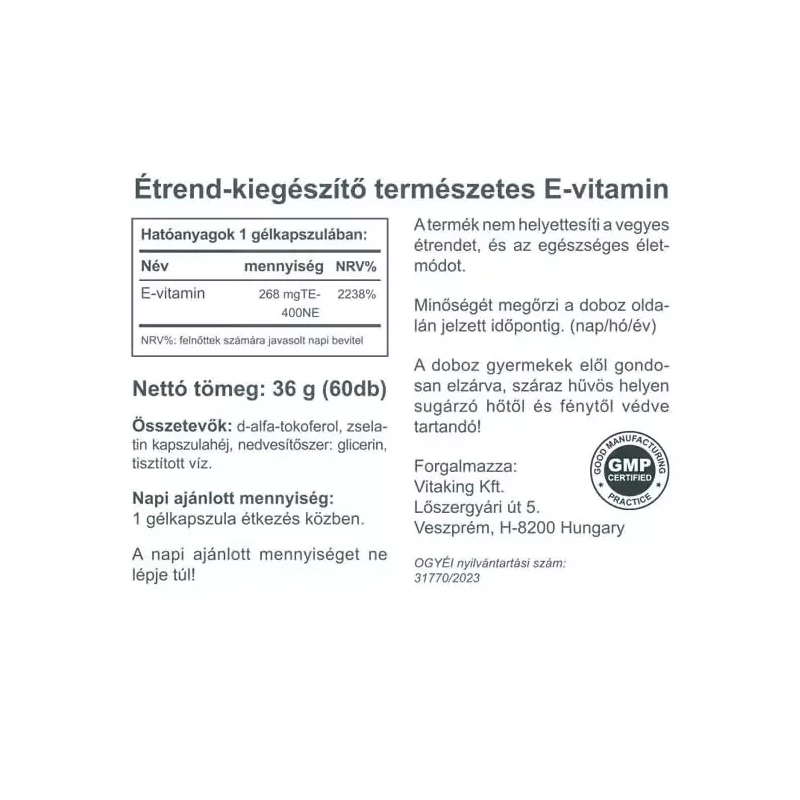 Vitaking természetes E-vitamin 400NE