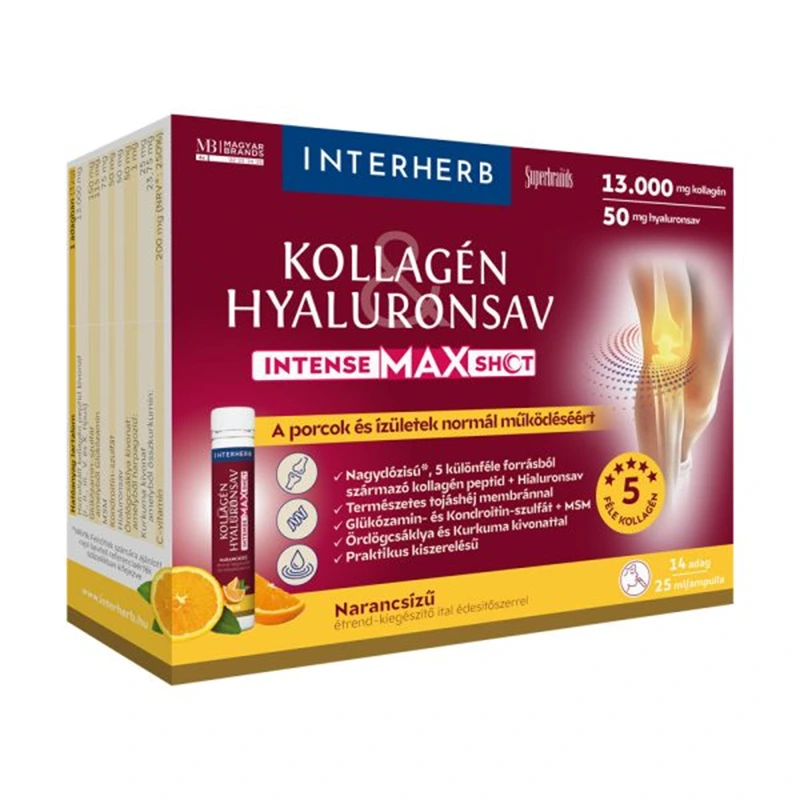 Interherb Kollagén Hyaluronsav Intense MAX Shot narancsízű ampulla