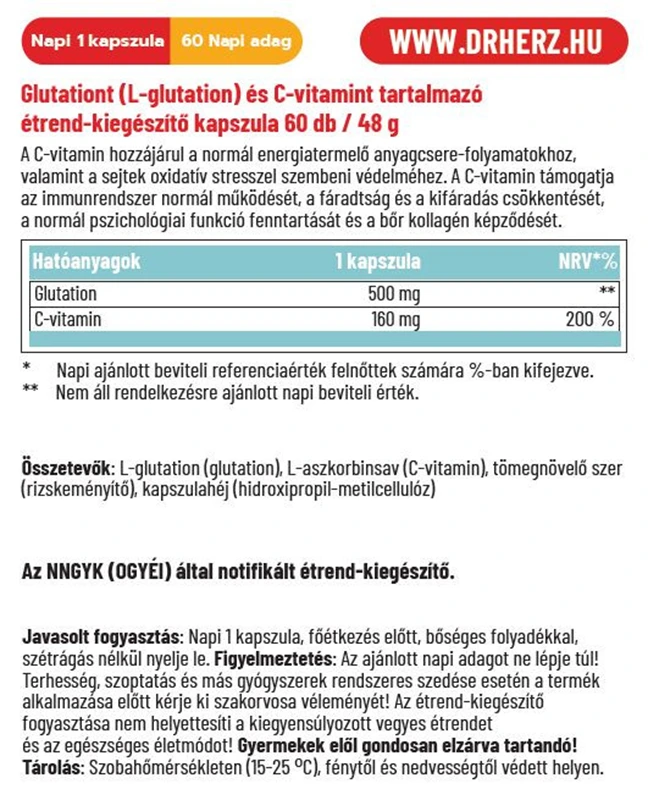 Dr. Herz Glutation 500 mg + C-vitamin kapszula