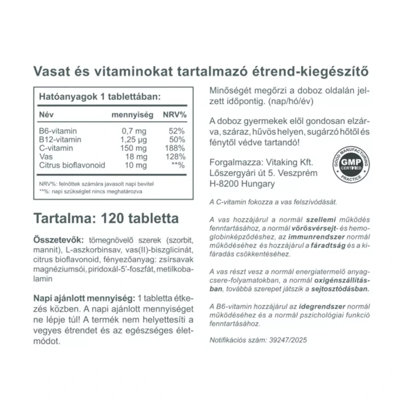 Vitaking Szerves Vas biszglicinát komplex tabletta