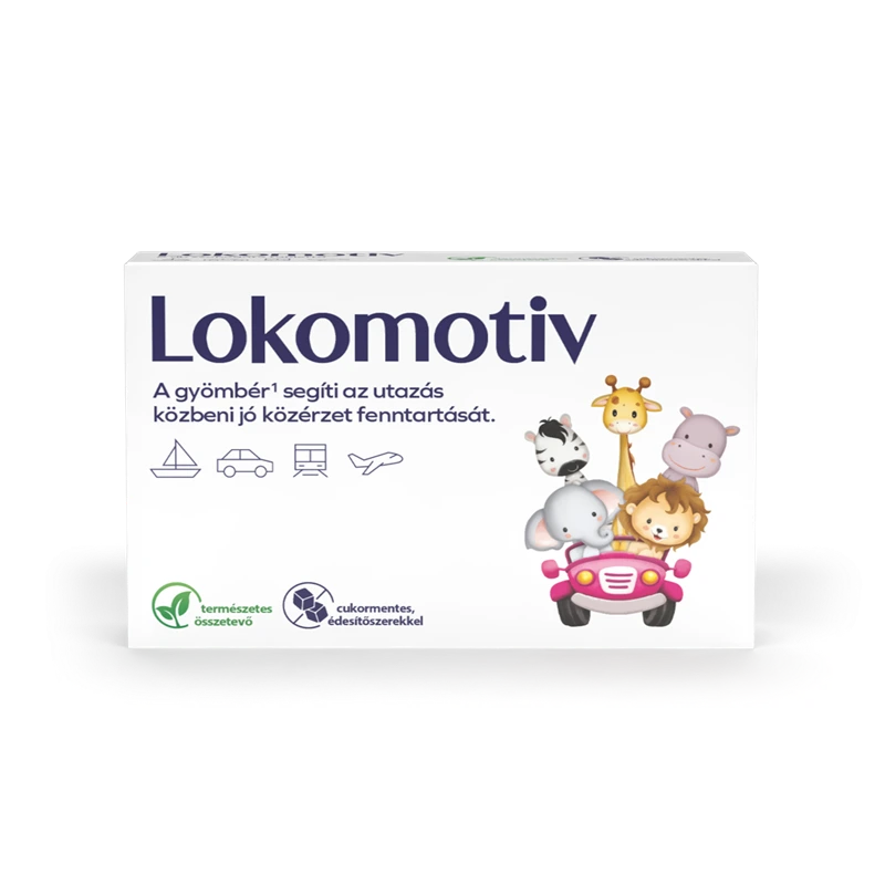 Lokomotiv gyömbért tartalmazó, cukormentes étrend-kiegészítő szopogató tabletta