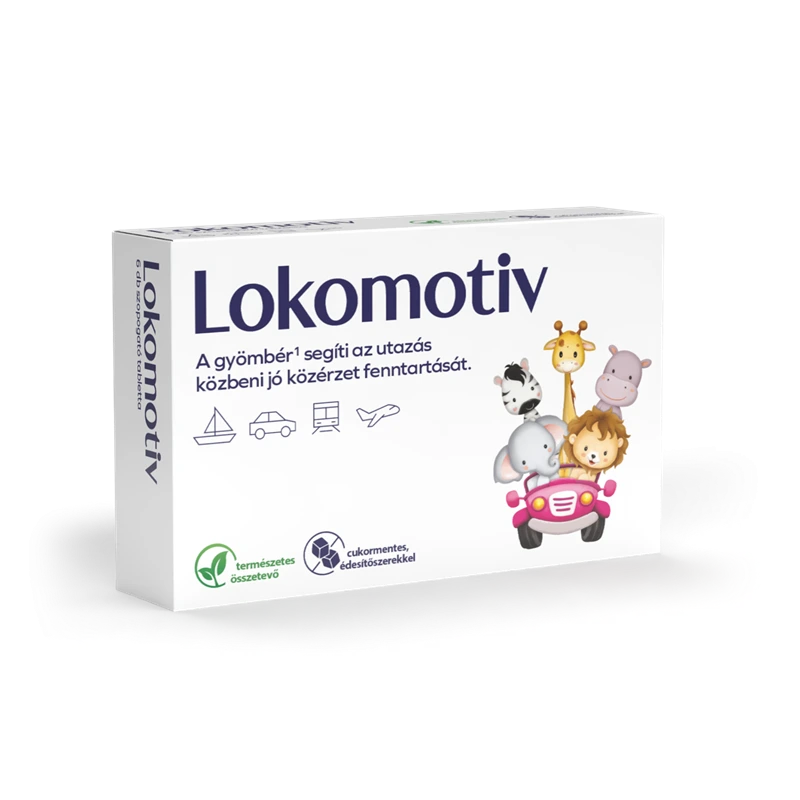 Lokomotiv gyömbért tartalmazó, cukormentes étrend-kiegészítő szopogató tabletta