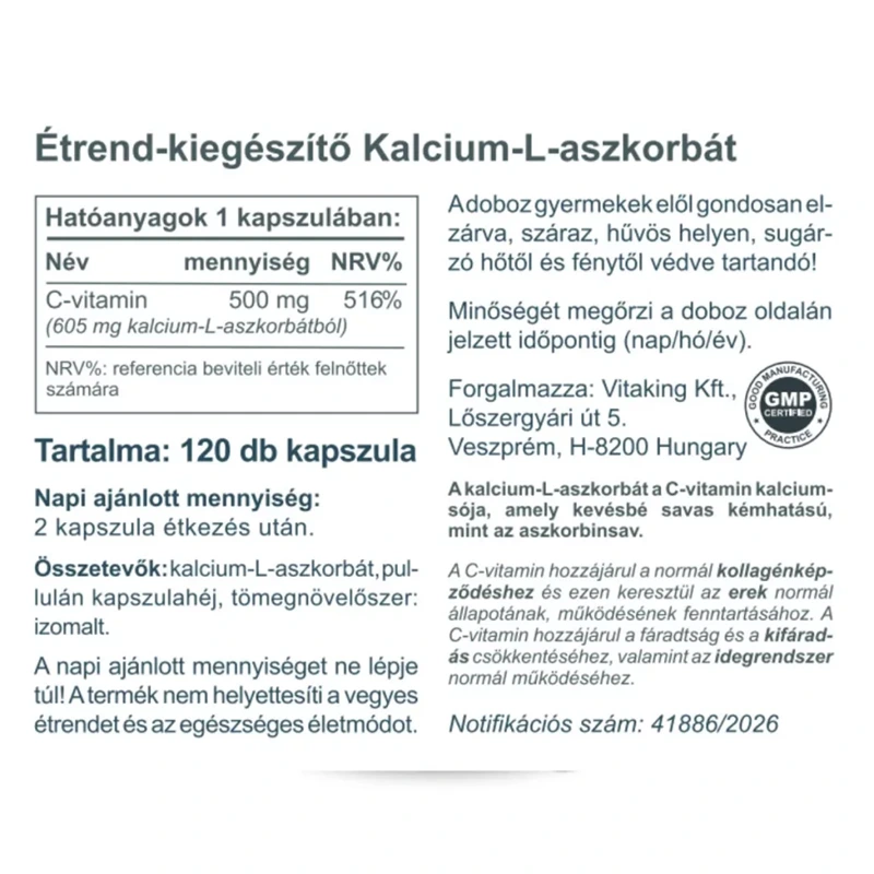 Vitaking C-vitamin Kalcium-L-aszkorbát 500 mg kapszula