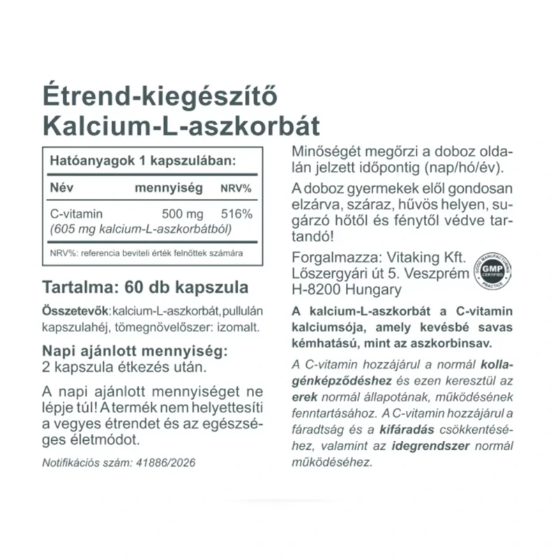 Vitaking C-vitamin Kalcium-L-aszkorbát 500 mg kapszula