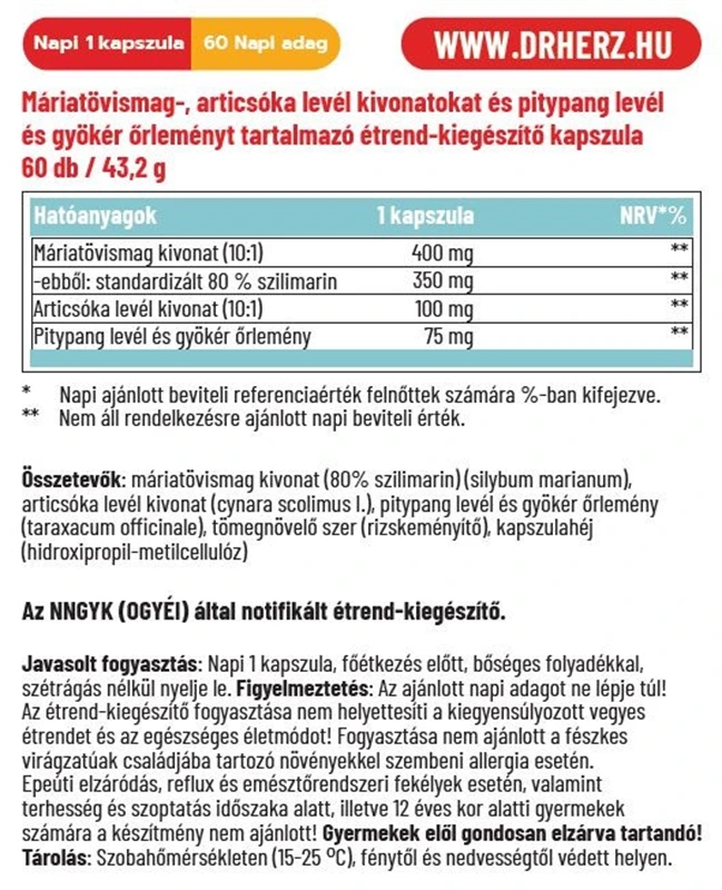 DR. Herz Máriatövismag Kivonat 400mg kapszula
