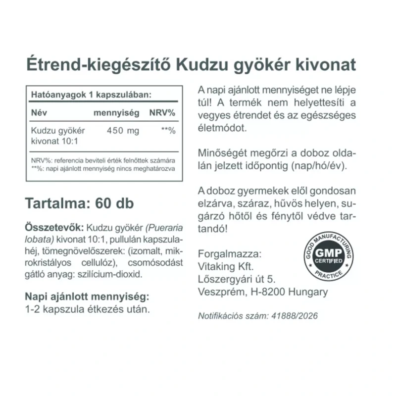 Vitaking Kudzu kivonat 450 mg vegán kapszula