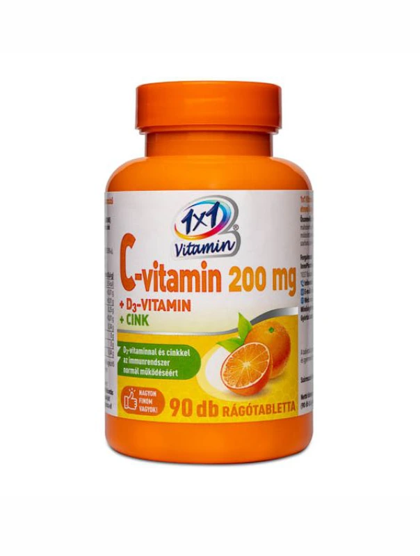 1x1 Vitamin C-vitamin 200 mg + D3 + cink narancsos rágótabletta