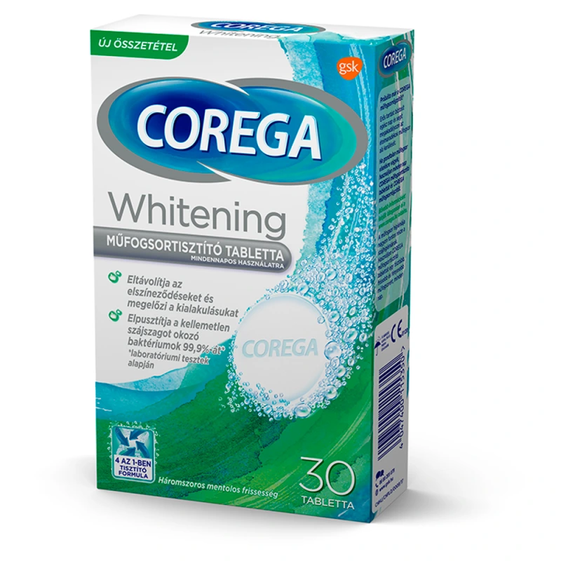 Corega Tabs Dental Weiss Fehérítő hatású műfogsortisztító tabletta